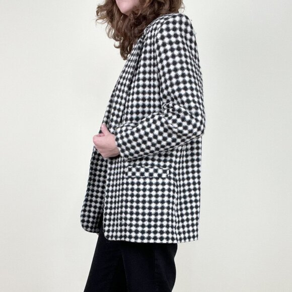 Vintage Wool Knit Blazer Check Plaid Oversized Relaxed Fit Preppy Jacket Coat - Picture 4 of 8